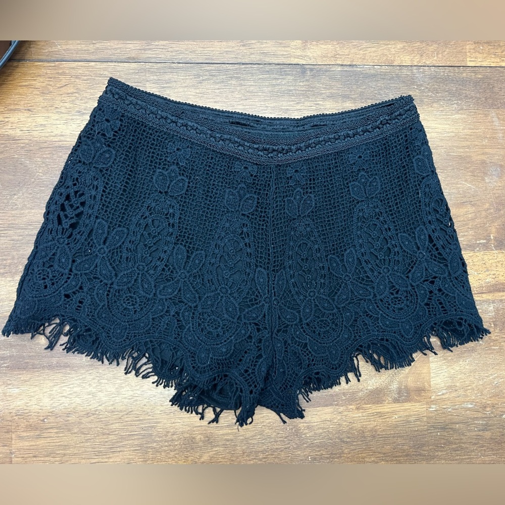 S Mossimo black lace fringe shorts